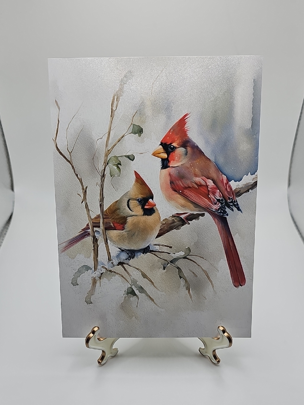 5x7 Northern Red Cardinal & Female Cardinal Watercolor Oil Painting Art Print
